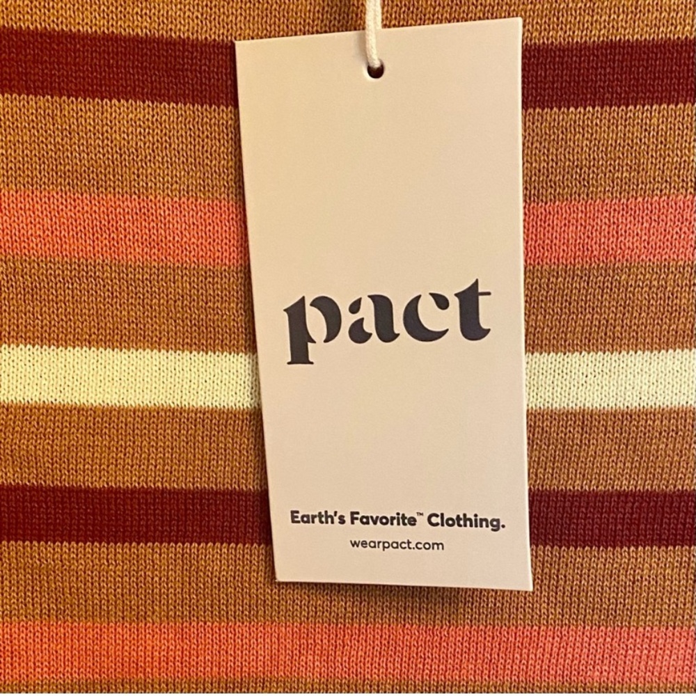 PACT SZ LARGE 100% ORGANIC COTTON CLASSIC FINE KNIT SHELL IN WARM SPICE STRIPE - Picture 11 of 13